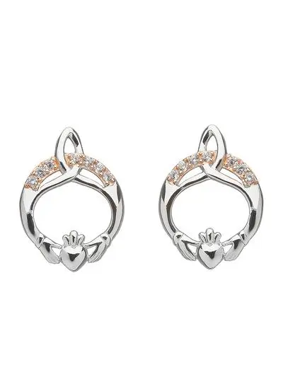 Rose Gold & Sterling Silver Claddagh Earrings